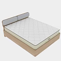 Double Bed with Wooden Frame Gray Padded Headboard and White Quilted Mattress