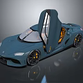 Modern Sleek Blue Sports Car With Open Doors And Yellow Interior