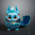 Cute Blue Baby Dragon Emerging From Broken Egg Shell With Big Eyes And Horns