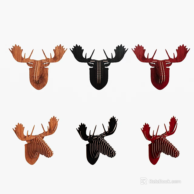 Set of Six Deer Head Plate Decor with Modern Designs and Various Colors 3d model 