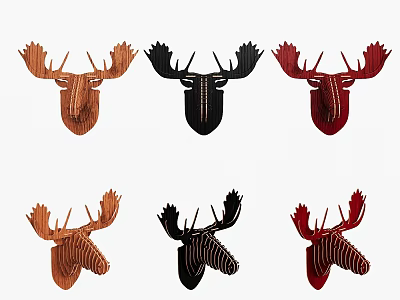 Set of Six Deer Head Plate Decor with Modern Designs and Various Colors 3d model