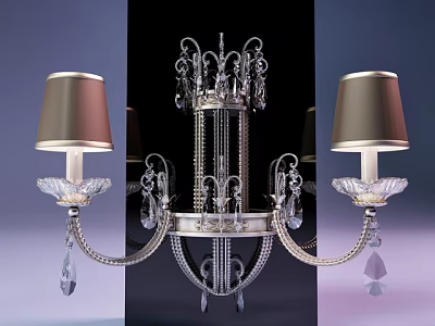 Elegant Wall Lamp With Silver Frame Crystal Pendants And Brown Shade 3d model