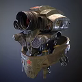 Smart Machine Featuring Green Exterior Red Star Emblem Multiple Lenses And Detailed Mechanical Structure