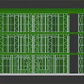 Multi Layer Green Frame Furniture Structure With Window Panels And Shelves 3d model