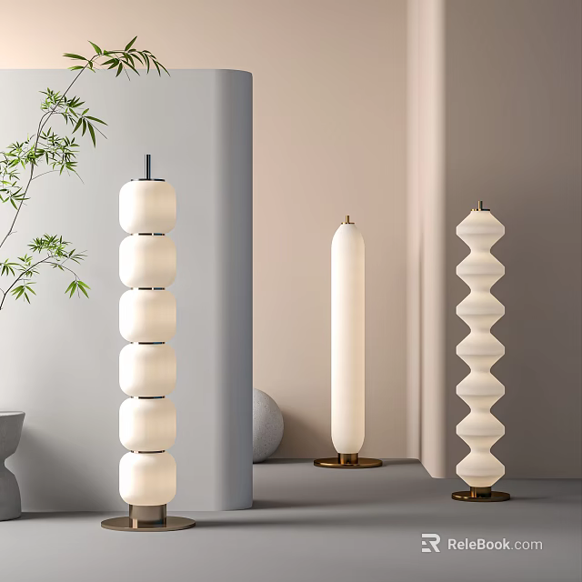 Modern Floor Lamps With Various Designs In Interior 3d model