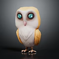 3D Cartoon Owl Character With Big Blue Eyes And Yellow White Feathers