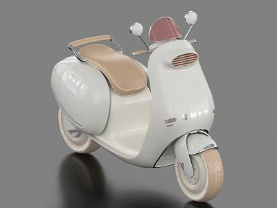 Light Gray Modern Retro Scooter With Brown Seat And Red Windshield 3d model