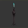 Ornate Red Candelabra With Three Arms And Blue Green Flaming Candles