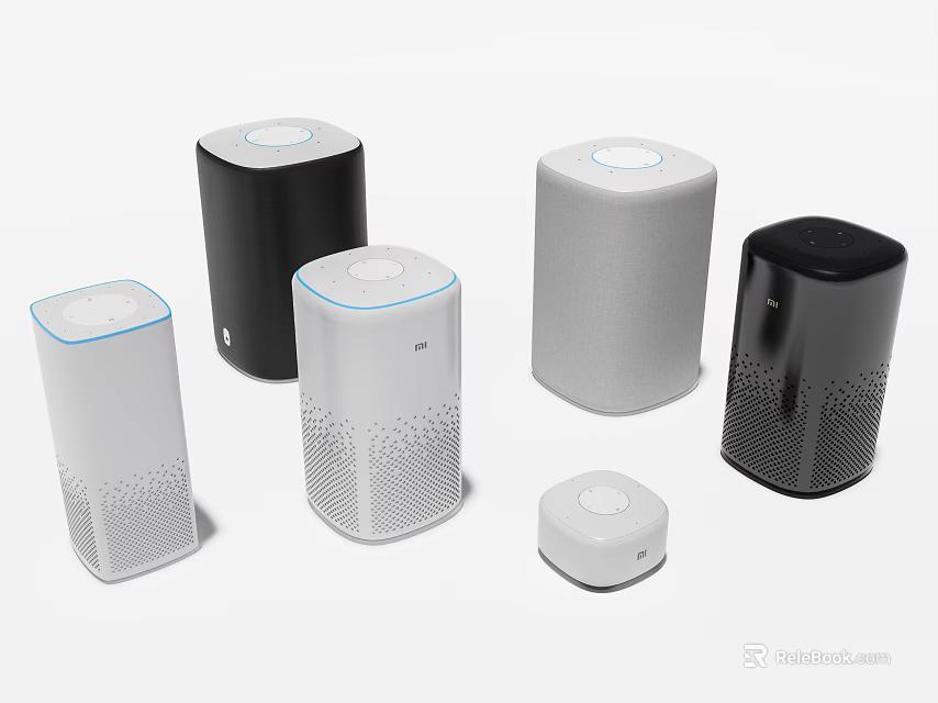 Modern Headphones Speakers Collection With Various Colors Cylindrical And Square Shapes 3d model 
