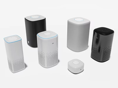 Modern Headphones Speakers Collection With Various Colors Cylindrical And Square Shapes 3d model