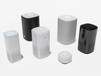 Modern Headphones Speakers Collection With Various Colors Cylindrical And Square Shapes 3d model