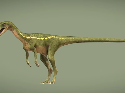 Realistic Green Dinosaur Model With Yellow Stripes Standing Open Mouth 3d model