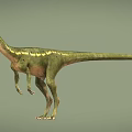 Realistic Green Dinosaur Model With Yellow Stripes Standing Open Mouth