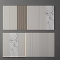 Gray And White Background Wall Design Featuring Wood Grain And Marble Textures 3d model