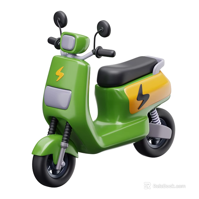 Compact Utility Scooter With Green Body Yellow Accents Black Seat And Lightning Bolt Logo 3d model 