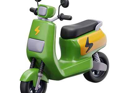 Compact Utility Scooter With Green Body Yellow Accents Black Seat And Lightning Bolt Logo 3d model