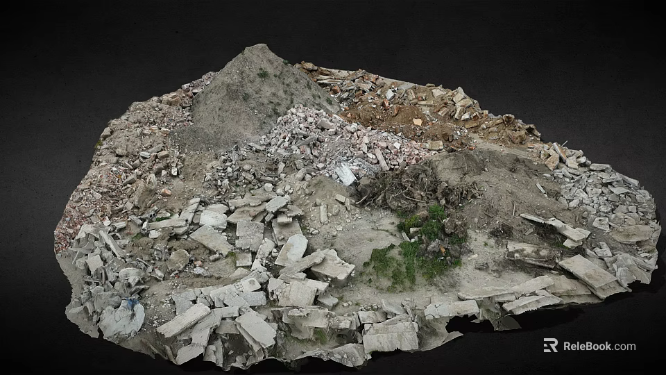 Rocky Mountainous Terrain With Debris Soil And Small Vegetation 3d model 