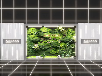 Photo Check In Spot With Green Plant Wall METE Lettering Company Logos Grid Floor Tiles 3d model