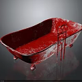 Vintage Red Bathtub With Chipped Paint Finish Red Faucet And Black Background Reflection