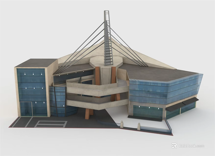 Modern Architectural Design Featuring Unique Roof Structure And Glass Curtain Walls 3d model 