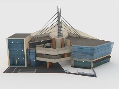 Modern Architectural Design Featuring Unique Roof Structure And Glass Curtain Walls 3d model