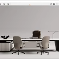 Modern Office Desk With Sleek Design Beige Chairs Adjustable Lamp And Documents 3d model