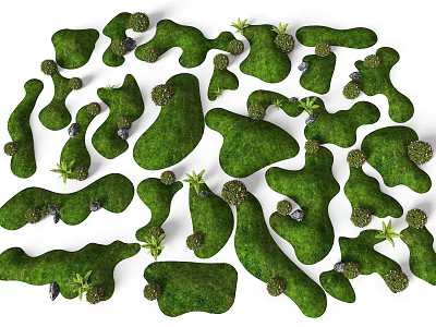 Irregular Green Moss Covered Decorative Shapes With Small Trees And Plants 3d model
