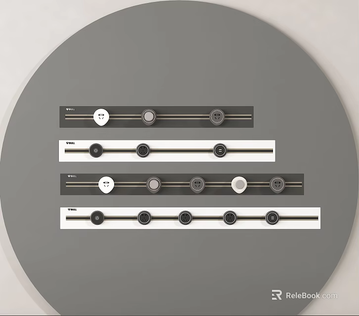 Household Electrical Appliances Control Panels With Modern Knobs Switches On Horizontal Strips Circular Background 3d model 