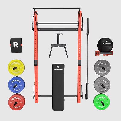 Home Gym Sports Equipment With Power Rack Weight Bench Barbell And Colorful Weight Plates 3d model