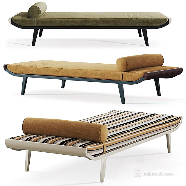 Various Modern Chaise Lounge Styles With Fabric Upholstery And Metal Legs 3d model 