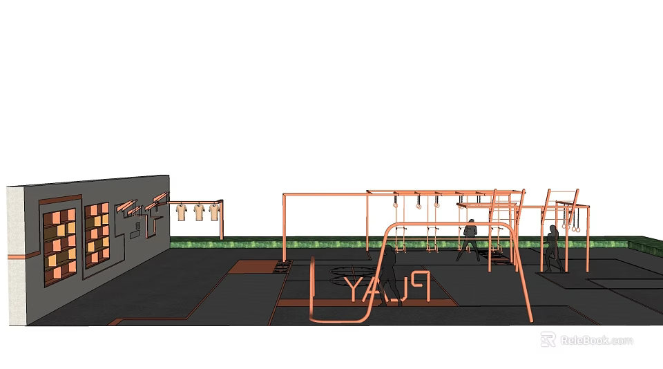 Outdoor Sports Fitness Playground With Climbing Frames Swings And YA9J Markings 3d model 