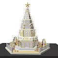 Tall Ornate Christmas Tree With Star Top Golden Decorations And Festive Base