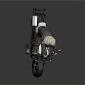 Cartoon Character With White Spiky Hair Riding Black Motorcycle And Exaggerated Facial Features