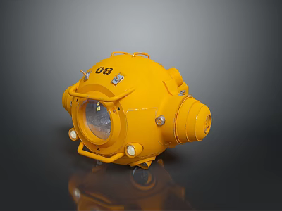 Yellow Submersible Water Vehicle with Circular Design Transparent Window and DB Label 3d model
