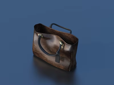 Classic Brown Leather Handbag With Black Handle And Metal Hardware Design 3d model