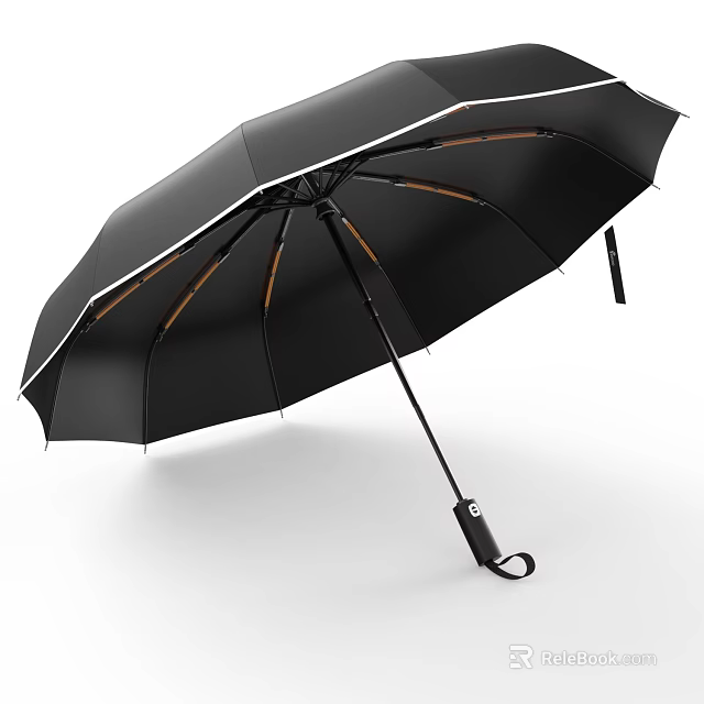 Black Automatic Umbrella With White Stripes And Orange Ribs For Daily Use 3d model 