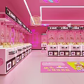 Pink Themed Store Interior With Neon Lights Shelves Products Decorative Rug And Digital Display Screen