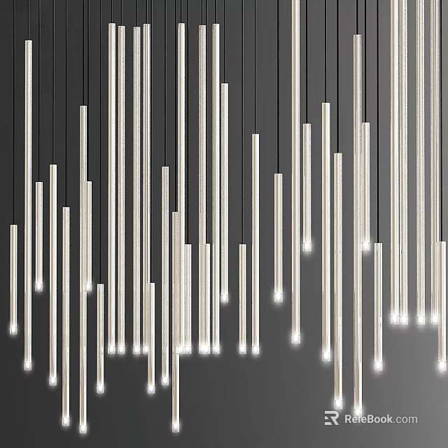 Modern Slim White Pendant Lights Hanging In Dark Background Decorative Design 3d model 