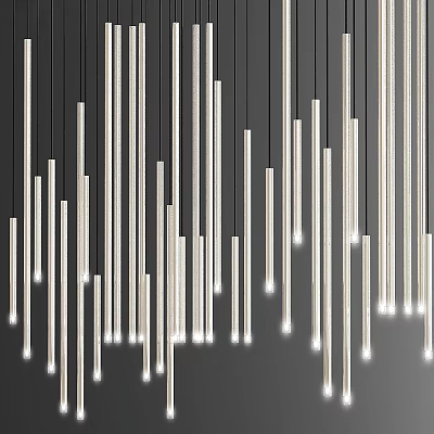 Modern Slim White Pendant Lights Hanging In Dark Background Decorative Design 3d model
