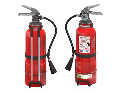 Red Fire Extinguishers With Hose And Pressure Gauge For Safety Equipment 3d model