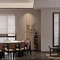 Chinese Style Private Dining Room Interior Design With Wooden Table Chairs And Traditional Decorations 3d model