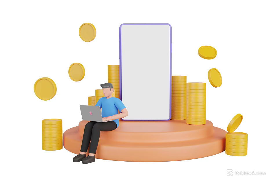 Smart Machine Platform With Gold Coins And Person Using Large Screen 3d model 