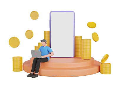 Smart Machine Platform With Gold Coins And Person Using Large Screen 3d model