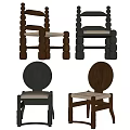 Stylish Brown Black Wooden Dining Chairs With Round Back Upholstered Seats And Unique Leg Design