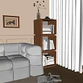 Living Room Decorative Cabinet With Green Bottle Framed Painting Books And Sofa
