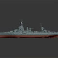 Battleship Warship Model With Red Hull And Naval Equipment 3d model