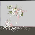 Elegant Floral Arrangement With Pink White Flowers Green Foliage And Scattered Petals