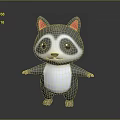 Cute Cartoon Raccoon Character With Gray Body White Belly Red Ears And Black Eyes