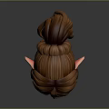 Game Movie Character With Brown Hair Ponytail Elf Ears And Red Eyes
