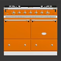 Orange Freestanding Kitchen Stove With Multiple Burners Storage Drawers And Stainless Steel Trim